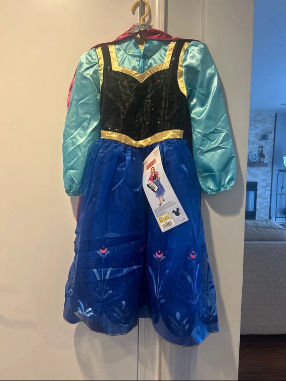 Girls Disney, frozen Anna Blue & Teal Royal Princess Costume Dress with Cape